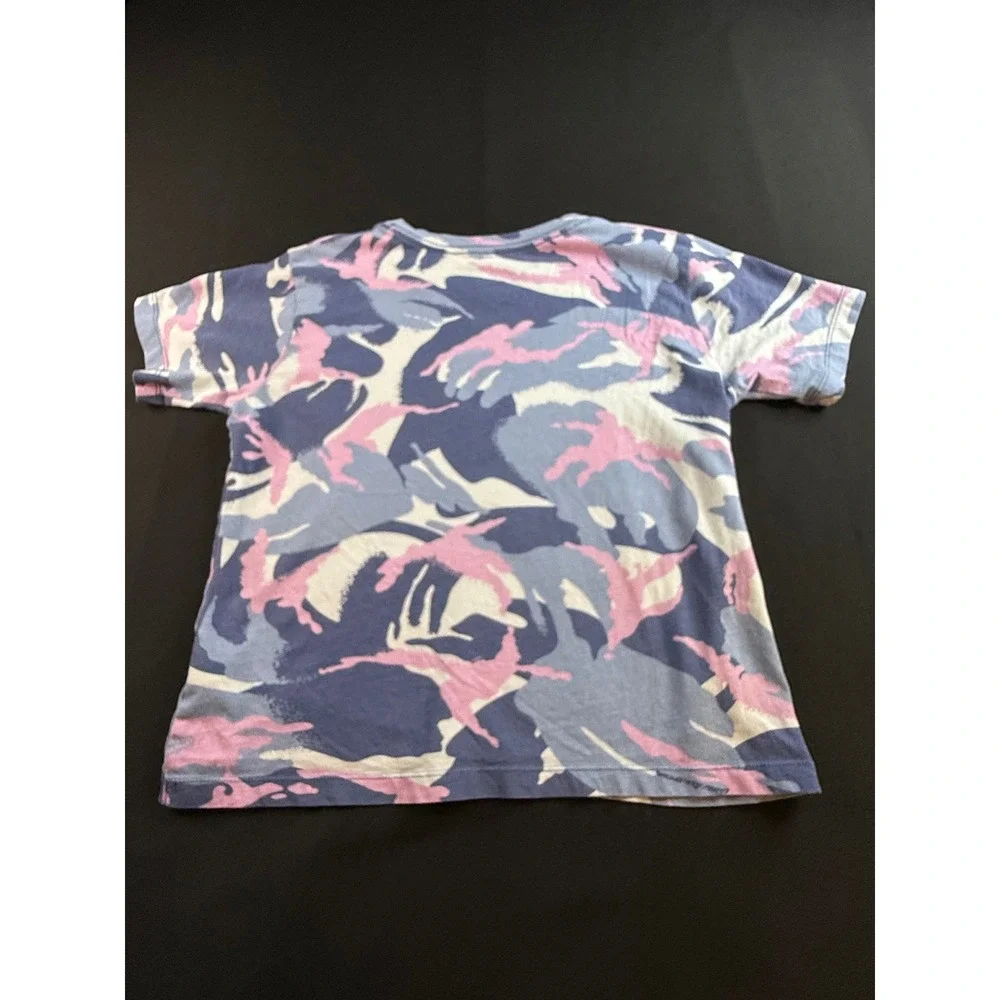 Adidas Girls Camo Graphic T-Shirt Blue Pink White Size M 10-12 AA4853